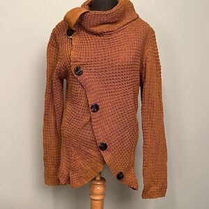 Button-Up Cowl Neck Sweater 